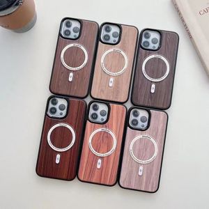 Capa de telefone magnética de grãos de madeira para iPhone14Promax 14Pro 14 13Promax 12 11