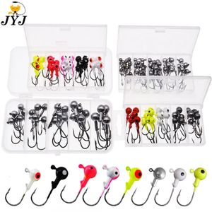 Fishing Hooks JYJ a box 1g 15g 2g 3g 35g fishing hook jig round head with mix colors tackle for soft grub worm baits 231031