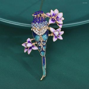 Broches moda esmalte papagaio broche personalidade criativa bonito flores pássaro pin acessórios jóias design retro