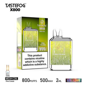 Tastefog X800 Cigarrillos ElectronicAproableS Vape 800 Puffs bulk Price Factory wholesale oem with led flash lights 20 flavors tpd rohs ce承認