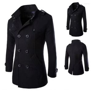 Men's Trench Coats Men's Double Breasted High Collar Coat Warm Solid Color Windbreaker In Autumn And Winter Of 2023