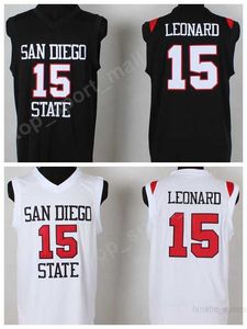 Uomini College 15 Kawhi Leonard San Diego State Maglie Economici Nero Squadra Colore Bianco Pallacanestro Leonard Maglie Università Qualità traspirante