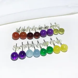 Stud Earrings Vintage 925 Sterling Silver Natural Crystal Jade Earring 6mm Beeswax Agate Quartz Beads Fine Jewelry For Women Party