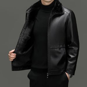 Men's Leather Faux Autumn And Winter High End Natural Coat Lamb Fur Collar Middle Aged Youth Jacket Business Casual Wear y231031