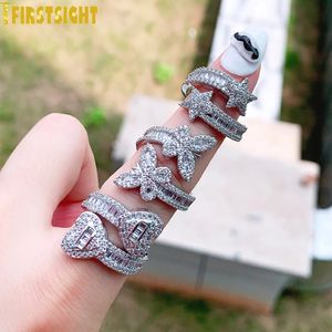 Anéis de casamento 2023 Iced Out Bling Borboleta Anel 5A CZ Zircon Aberto Ajustar Animal Charme Dedo para Homens Mulheres Hip Hop Luxo Jóias 231101