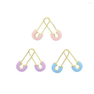 Hoop Earrings Unique Design Gold Color Pastel Enamel Pink Blue Purple Colorful Paper Clip Safety Pin Women Earring