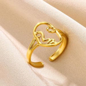 Cluster Rings Gold Color Joker Mask Face Finger For Women Girl Masquerade Ball Jewelry Stainless Steel Multiple Layes Stackable