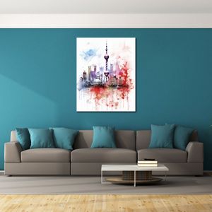 Weltberühmtes Gebäude, der Oriental Pearl Tower, China, moderne, farbenfrohe Kunst, Leinwanddruck, Bild, Poster für Wohnzimmer-Wanddekoration