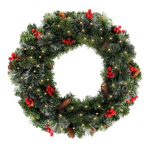 Christmas Decorations Christmas Garland with LED Light Illuminated Christmas Wreath with Pinecones Red Berries Artificial Xmas Year Decoration 231101