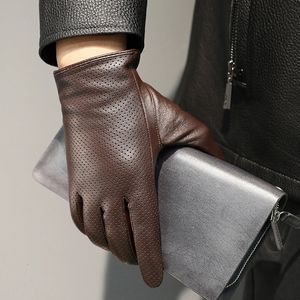 Fem fingrar handskar äkta fårskinn läderhandskar för män pekskärm smsar ihålig andningsbar tunn körcykling Motorcykelhandskar 231031