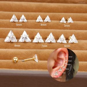 Studörhängen rostfritt stål zirkonkristall triangel liten öra för kvinnor män 3/4/5/6/7/8mm piercing örhängen smycken pendents