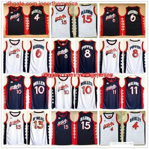 1996アメリカドリームチームバスケットボールジャージ15 Hakeem Olajuwon 6 Penny Hardaway 4 Charles Barkley 10 Reggie Miller 8 Scottie Pippen 5 Grant Hill Karl Malone Retro Shirt