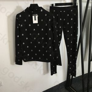 Camisa de lantejoulas carta sweatpants feminino treino pulôver base camisa clássico cintura alta calças estiramento leggings yoga conjunto