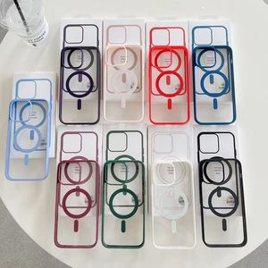 Candy Color Acryl Magsafe Magnetic Wireless Charging Cases Transparente stoßfeste Rüstungsabdeckung mit Box für iPhone 14 13 12 11 Pro Max Samsung S22 Plus S23 Ultra