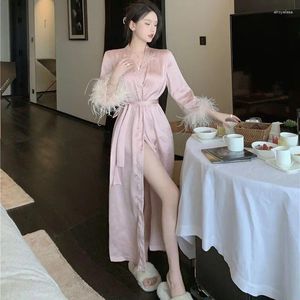 Mulheres sleepwear borla cetim robe para mulheres com cinto nightdress sólido noite veste pijama camisola meia manga homewear japonês 2023