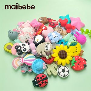Baby Teethers Toys 10pcs A Free Silicone Cartoon Teether Beads DIY Animal Shower Teething Montessori Sensory Jewelry 230331