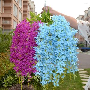 Dekorativa blommor lila Vine Flower Wisteria Wedding Party Decoration Hanging For Home Plant Fake