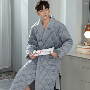 Homens sleepwear grosso 3 camadas quente inverno roupão homens macio algodão acolchoado longo quimono banho robe masculino roupão para homens flanela