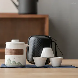 TeAware Setleri Japon Kamp Kupası Seyahat Çay Seti Seramik Porselen Teaset Gaiwan Çince