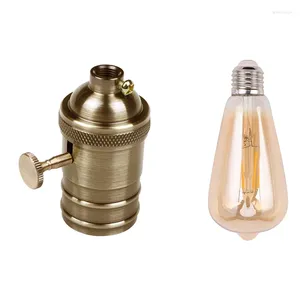 PCS E26/E27 mosiężna lampka miedziana żarówka gniazdo 1 Dimmable E27 4W Filament ST64 Cob LED