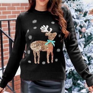 Kadın Sweaters Tatlı Noel Kazak Glitter Pullar Nakış Külver Festivali Örgü Şık Kadın Jersey Jumper Kıyafet Çekme