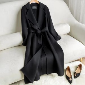 Misturas de lã feminina 90% lã 10% casaco de caxemira feminino longo preto fino lã superior cardigan casaco de caxemira 231031