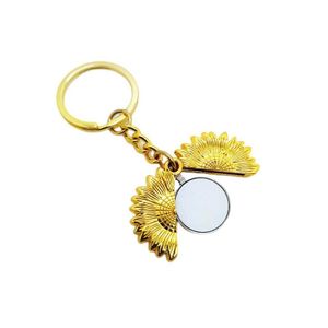 Hängen Metal SubliMation Sunflower Keychains Pendant Blanks Key Ring Thermal Transfer Printing Diy Gift Drop Delivery Home Garden Dhdph