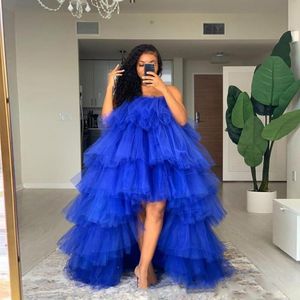 Casual Dresses Hi Low Puffy Tulle Prom Gown Party Tiered Ball Cocktail Formal Dress Royal Blue Skirt Tutu Women Orchid DressCasual