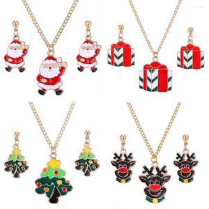 Halskette Ohrringe Set 3 Teile/satz Weihnachtsschmuck Weihnachtsmann Elch Baum Für Frauen Mädchen Weihnachten Zubehör Geschenk Großhandel