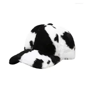 Ball Caps czapka baseballowa Kobiety Faux Fur Cow Print Snapback Streetwear Hiphop Sport Kobieta Słodka Słońce Trucker Retro Bone Hat