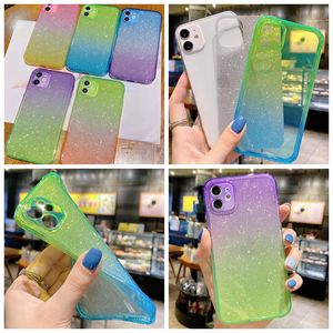 İPhone 15 için Bling Glitter Gradient Kılıfları 14 Pro Max 13 12 11 X XR XS 8 7 Yumuşak TPU Çift Renk Hibrit Hit Renkli Sparkle Lüks Cep Telefon Kapağı Kızlar Lady Back Cilt