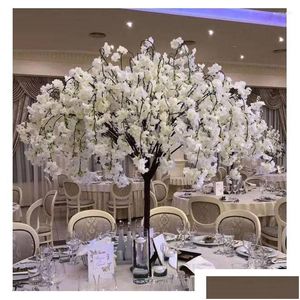 Decorative Flowers Wreaths Decorative Flowers 2Pcs Artificial Cherry Tree Simation Plant Fake Simated Flower Living Room El Wedding Dhdk0