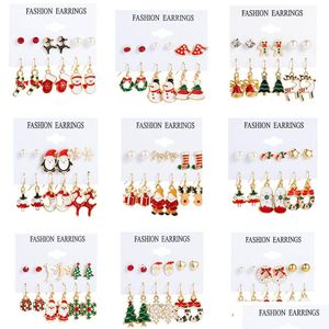 Ear Cuff Christmas Series Snowflake Bell Ear Stud Combination Set For Foreign Trade Cartoon Oil Drip Crutches Elderly Earrings Female Dhd1Y