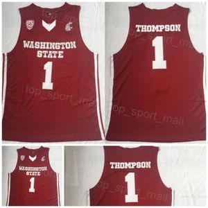 Вашингтон штата Cougars College 1 Klay Thompson Jerseys Basketball Team Color Красная вышивка и швейный университет для спортивных фанатов Pure Cotton NCAA