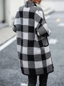 Women's Wool Blends Women s Plaid Oversized Cardigan Coat with Open Front and Long Sleeves - Stylish Fall Sweater for 231101