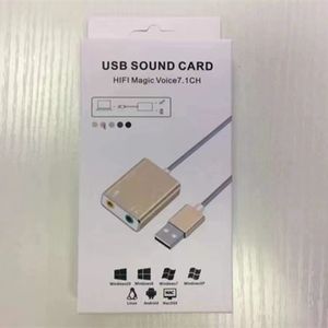 Aluminium Alloy External Laptop Sound Card USB 2.0 Virtual 7.1 Channel Audio Adapter With Wire For PC MAC With Box Package