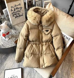 Women's Down & Parkas designer Winter 20 New Triangle Medium and Short Waist Slim Fox Fur Collar White Goose Jacket 9323