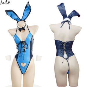 Ani Anime Bunny Girl Love Hollow Leather Halter Bodysuit Uniform Outfit Costume Cosplay cosplay