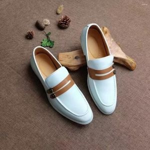 Dress Shoes Top Quality Fashion White With Brown Mens Leather Round Toe Formal Masculino Elegant Suit Male Casual Office Loafers