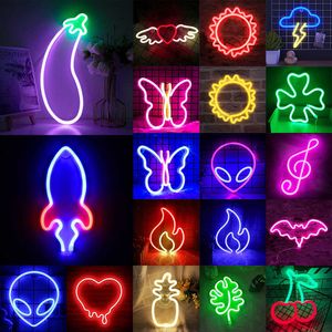 Night Lights USB/Battery Powered LED Neon Sign Night Light Wedding Wall Hanging Lights Bar Party Kids Bedroom Art Decoration Christmas Gift P230331