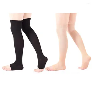 Mulheres meias de compressão coxa alta pressão dedo do pé aberto varicosas meias masculinas na altura do joelho perna apertada