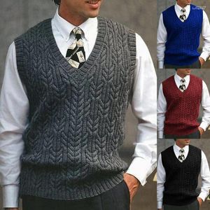 Men's Sweaters Men's Autumn Winter British Cable Knit Vest V-Neck Solid Color Casual Loose Comfortable Simple Fashion Elegant Retro