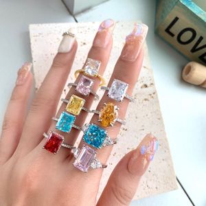 Luxus Radiant Cut Diamantring 100% echtes 925er Sterlingsilber Party Ehering Ringe für Frauen Männer Verlobungsversprechen Schmuck
