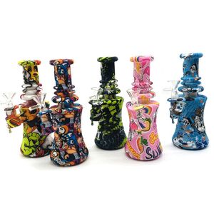 Cool Colorful Silicone Pipes Bubbler Filter Portable Herb Tobacco Handle Bowl Cigaretthållare Hosah Waterpipe Bong Rökning Tube DHL