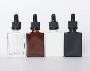 glass serum bottle dropper Pipette 30ml 1oz square flat clear white black amber green blue red for cosmetic essential oil perfume custom print logo packaging box