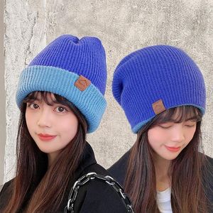 Berretti Beanie/Skull Caps Cappelli invernali di alta qualità per donna Spessa lana calda lavorata a maglia Moda tinta unita Cappello a doppio strato Cupola Patch Davi22