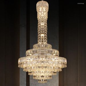 Chandelins Long Luxury Crystal Lights American Modern Modern Large Lustelier Europeu Big Big Sushing Lamustra Lampara