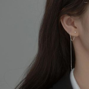 Orecchini pendenti in vero argento sterling 925 minimalista extra lungo con infila perline, gioielleria raffinata per le donne