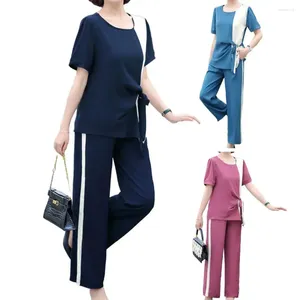 Running Set Ladies Suit Set Breattable Women's Summer Tracksuit Lätt skjorta Top Wide Leg Pants Two-Piece Outfit för extra mjuk