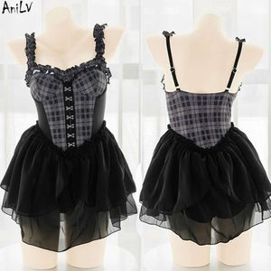 Ani Anime School Student Black Plaid Bodysuit Swimsuit Uniform Costumes Women Pool Party Swimwear Dress Outfit Cosplay cosplay